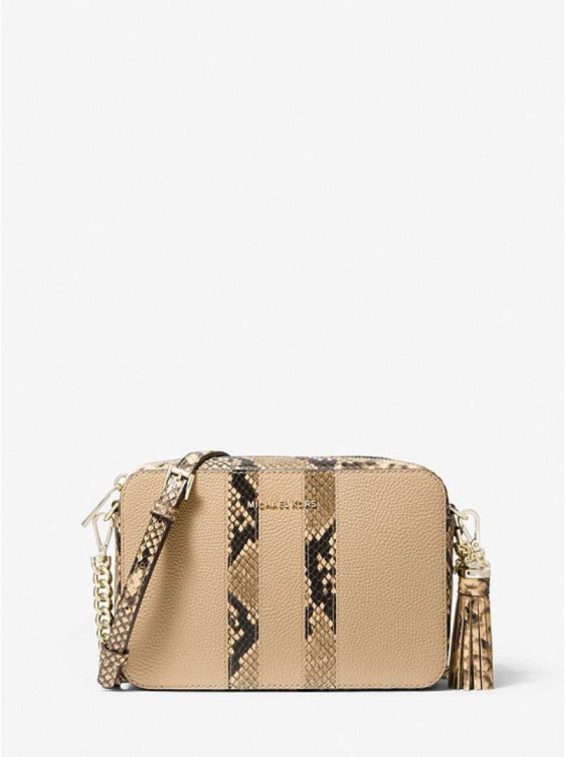 Jual MICHAEL KORS Ginny Pebbled Leather and Snake Embossed Crossbody