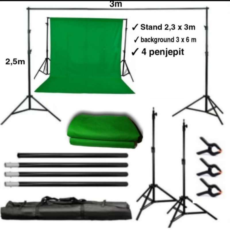 Promo Paket Green Screen Background + Stand Background Kain 3X6 Meter