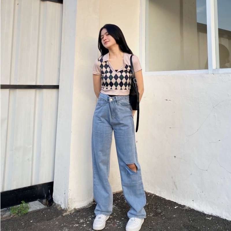 Jual T63 18town Korean Ripped Jeans Celana Jeans Panjang Model Longgar