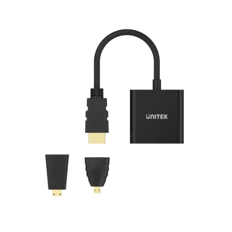 Jual UNITEK HDMI to VGA Adapter with 3.5mm Audio Mini & Micro HDMI