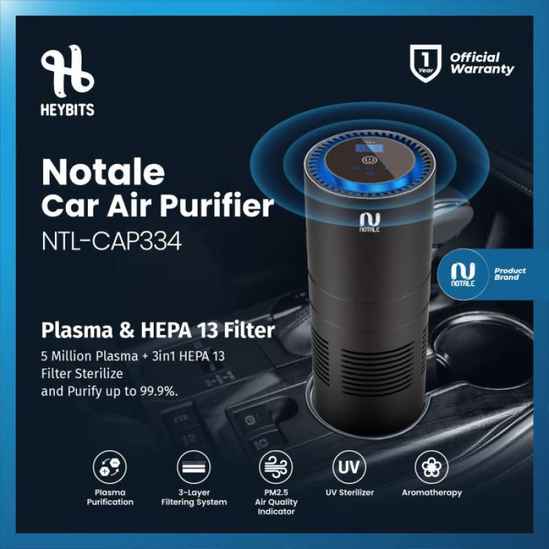 Promo Notale Portable Car Air Purifier UV Plasma HEPA With Aromatherapy