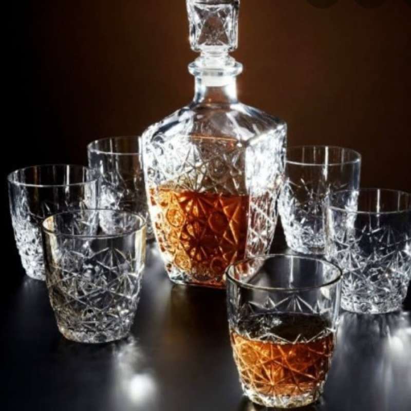 Bormioli Rocco Dedalo – Set Decanter E 6 Bicchieri Da Whisky In Vetro Sfaccettato