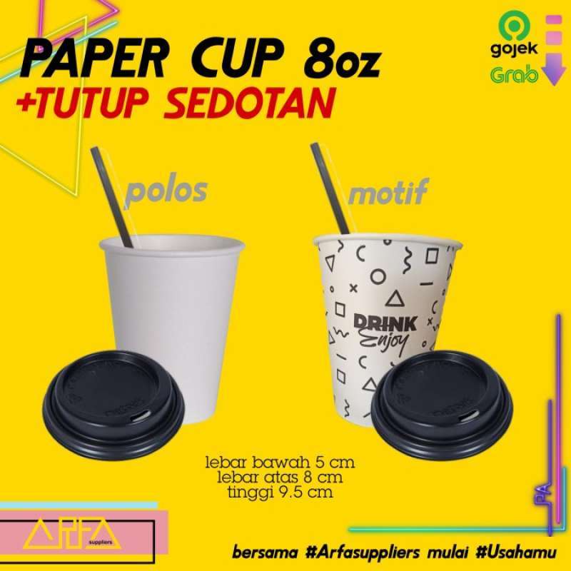 Promo Paper Cup Kopi Set Tutup dan Stirer 8oz PROMO Diskon 50% di ...