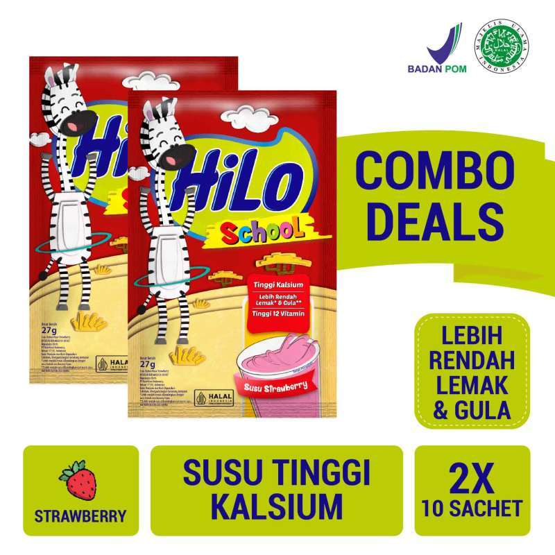 Promo Twin Pack HiLo School Strawberry 10 Sachet Susu Tinggi