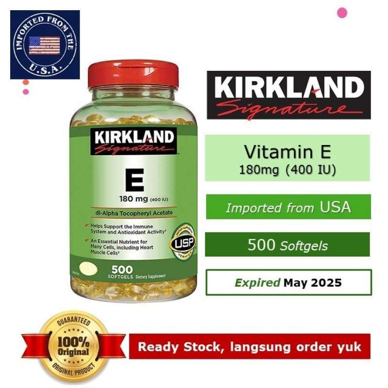 Promo Kirkland Signature Vitamin E 400 IU (180mg), isi 500 Softgels