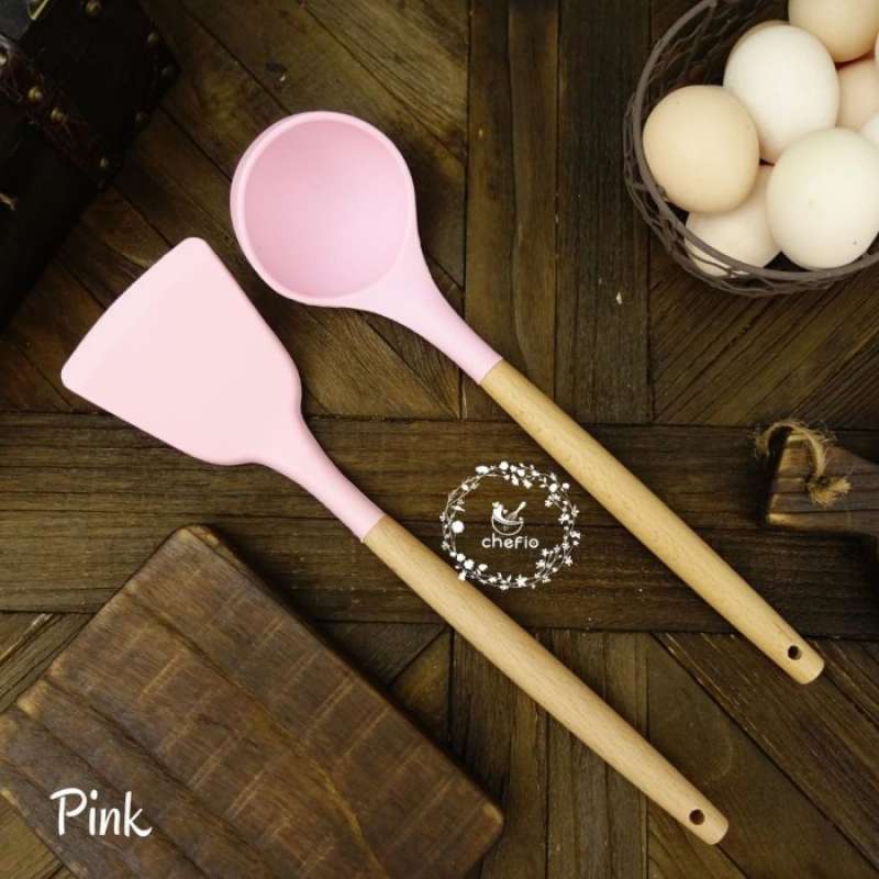 Promo Spatula dan Centong Silikon Gagang Kayu / Sodet Set / Centong Set