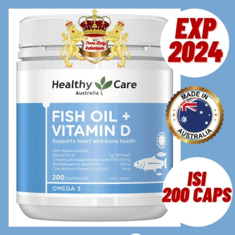 Jual Healthy Care Fish Oil +vitamin D /omega 3+ Vit D 1000mg Isi 200