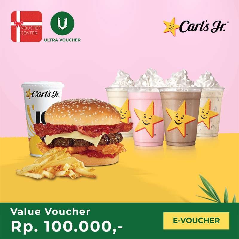 Promo Voucher Digital Carl's Jr Rp.100,000 Voucher Value Diskon 8 di