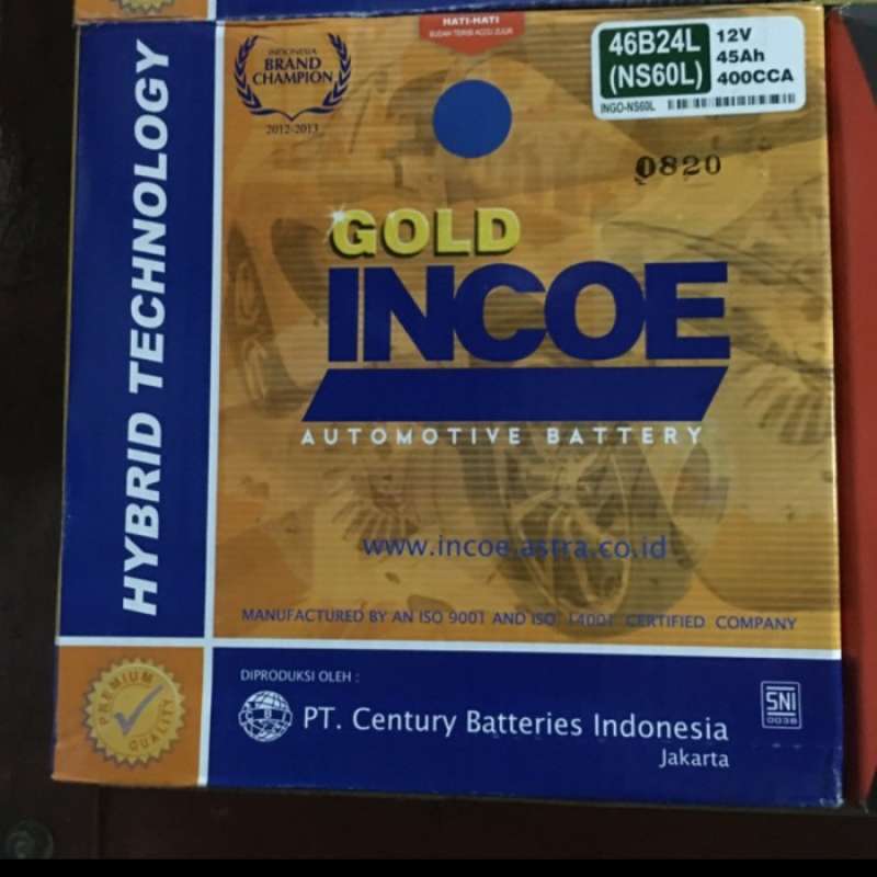 Promo Aki Mobil Nissan March NS60L 46B24L INCOE Gold Astra 12v 45Ah