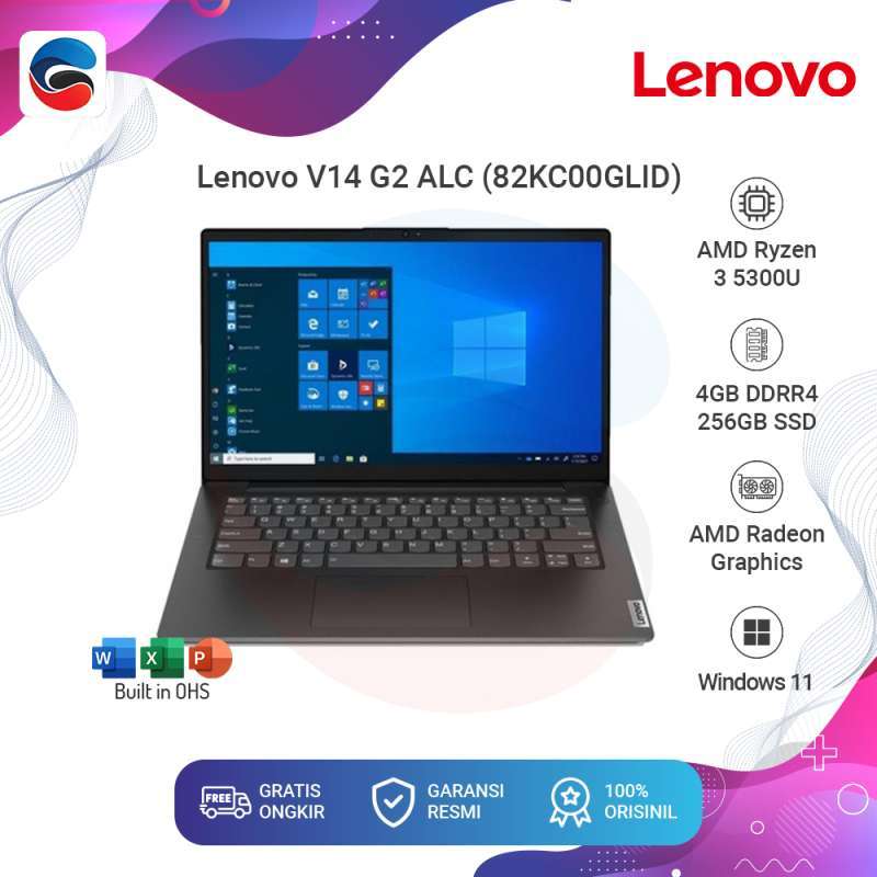 Lenovo V14 G2 ALC Laptop – 14 Zoll Full HD, AMD Ryzen 3 5300U, 8 GB RAM, 256 GB SSD, AMD Radeon Grafik, Windows 10 Home, Spanische QWERTY-Tastatur
