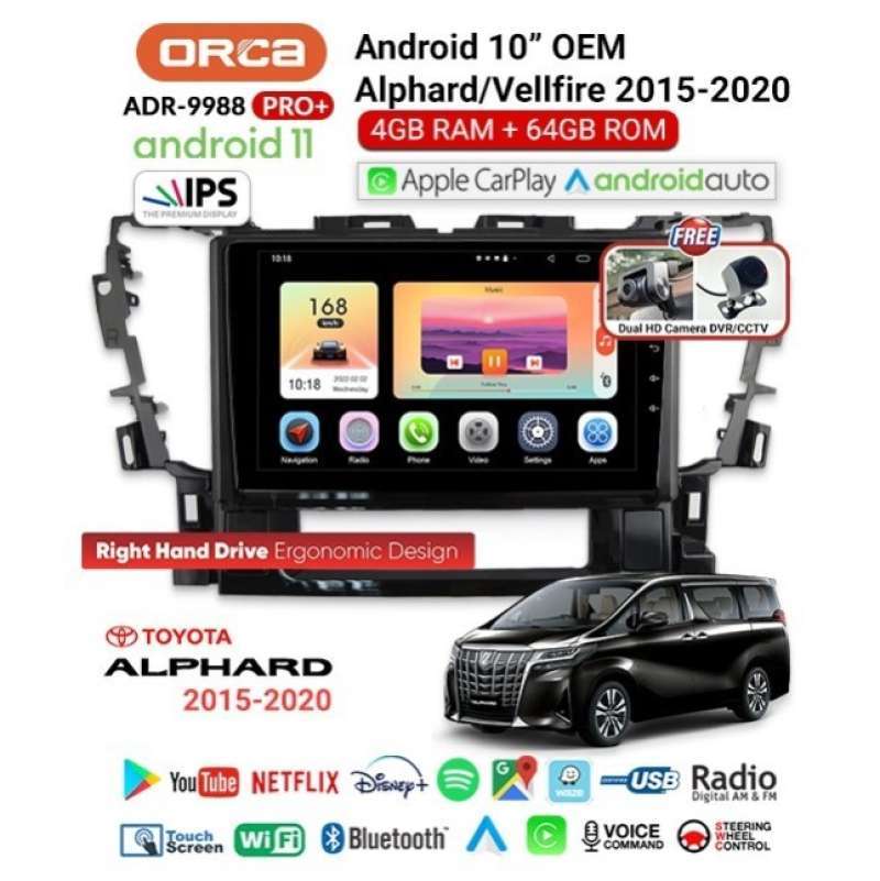 Jual Headunit Android Orca Pro Plus+ DVR G2 10 Alphard/Vellfire di ...