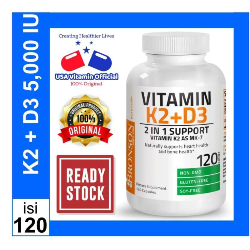 Jual BRONSON VITAMIN K2 MK7 PLUS VITAMIN D3 5,000 IU 120 CAPSULES di