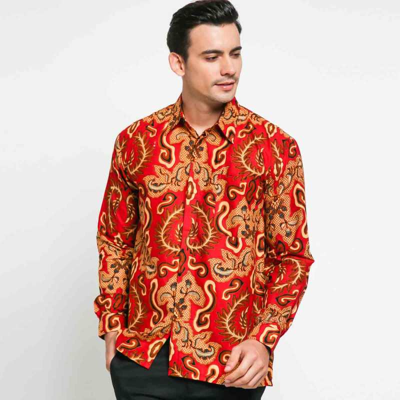 Jual Blitique Batik Lengan Panjang Pria - Red LS SN200905 di Seller