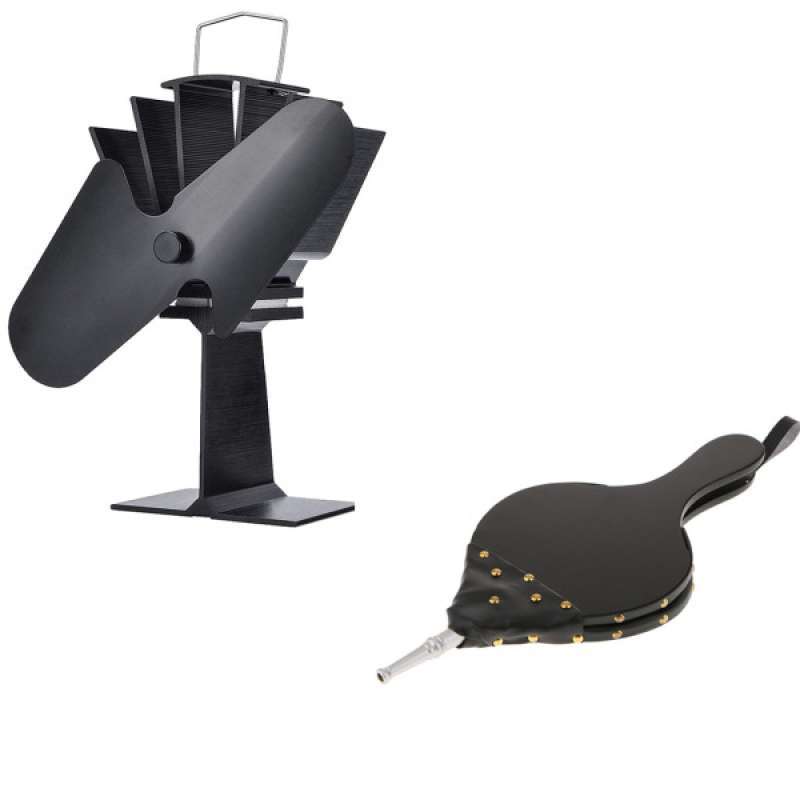 Promo Wood Fireplace Bellows Campfire BBQ Bellow & 2Blade Stove Fan
