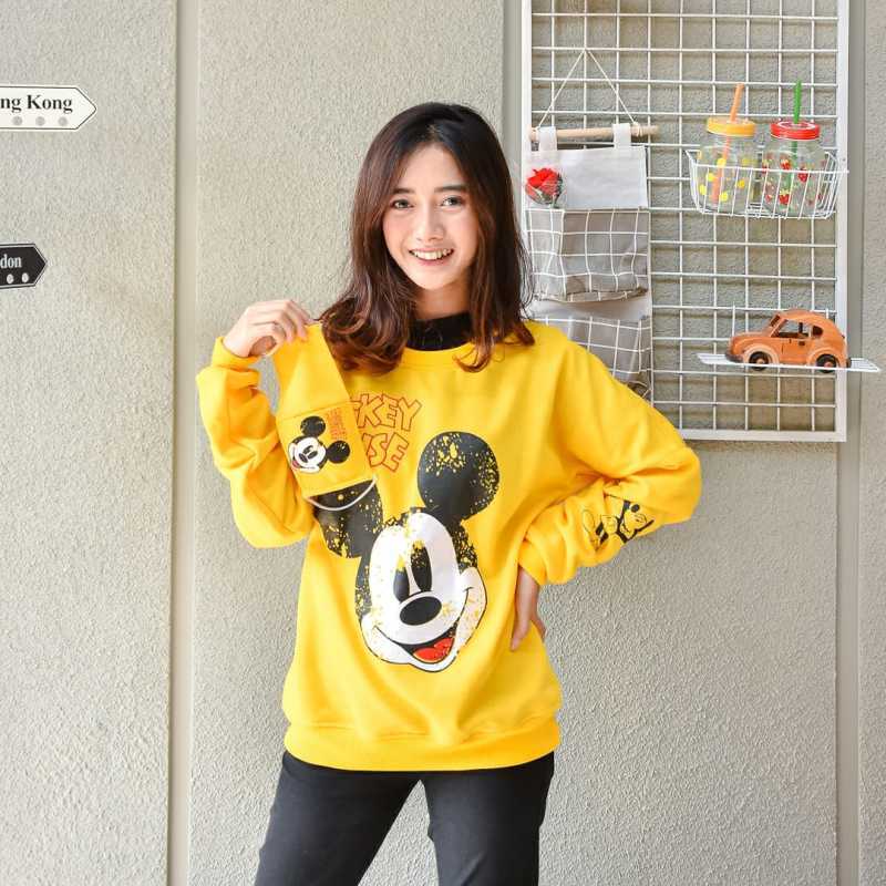 Jual COD Termurah Outwear Mickey Free Mask Sweater Hoodie Bahan Fleece Fashion OOTD Wanita ...