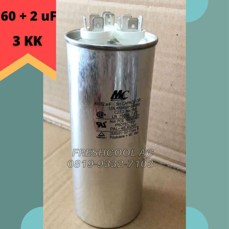Promo Kapasitor Ac / Capacitor Ac Lg 3 Kaki Merk Mc 60/2 Uf (60/2 Mikro) Diskon 17 di Seller