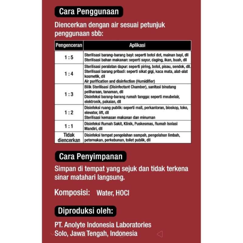 Jual Anolyte DE HOCl Disinfektan [1 Liter] Online April