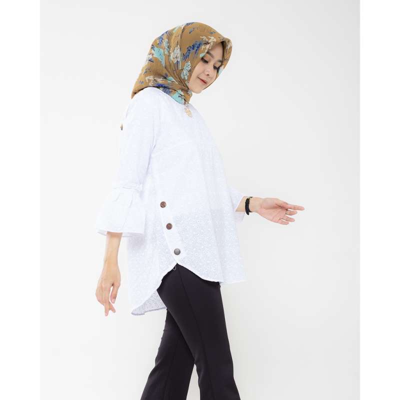 Promo Baju Blus Wanita Atasan Katun Rubiah Pakaian Putih Cewek Motif