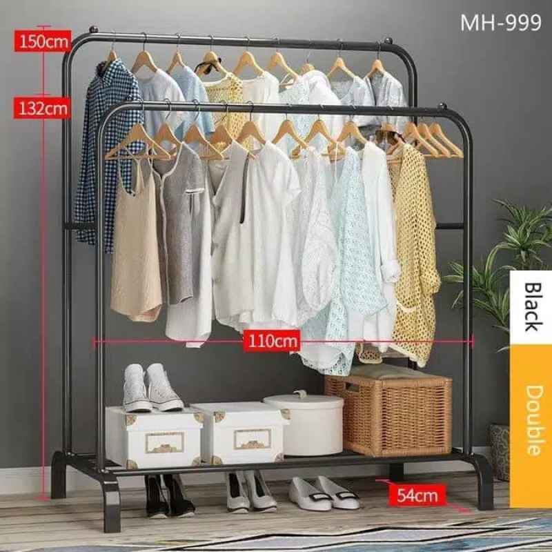 Promo Rak Jemuran Baju Pakaian Gantung Besi Rak Standing Double Clothes