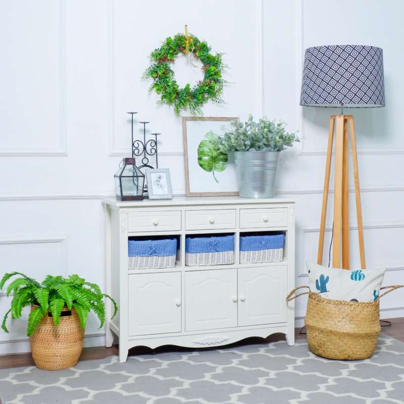 Jual Lemari Jasmine unik style rak bufet susun keranjang kekinian white colour