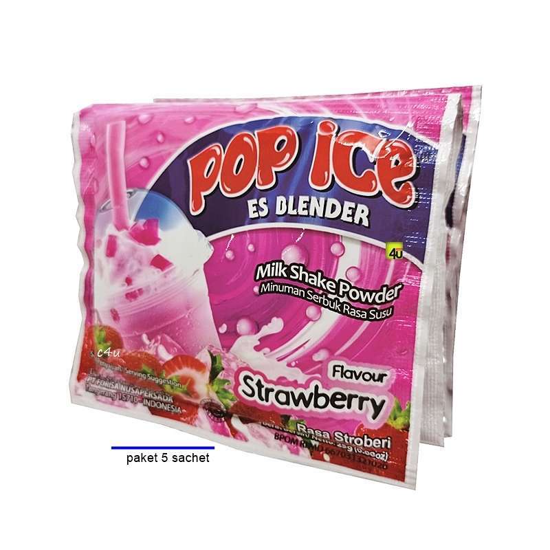 Promo POP ICE Milk Shake Powder Rasa STRAWBERRY PAKET 5 SACHET