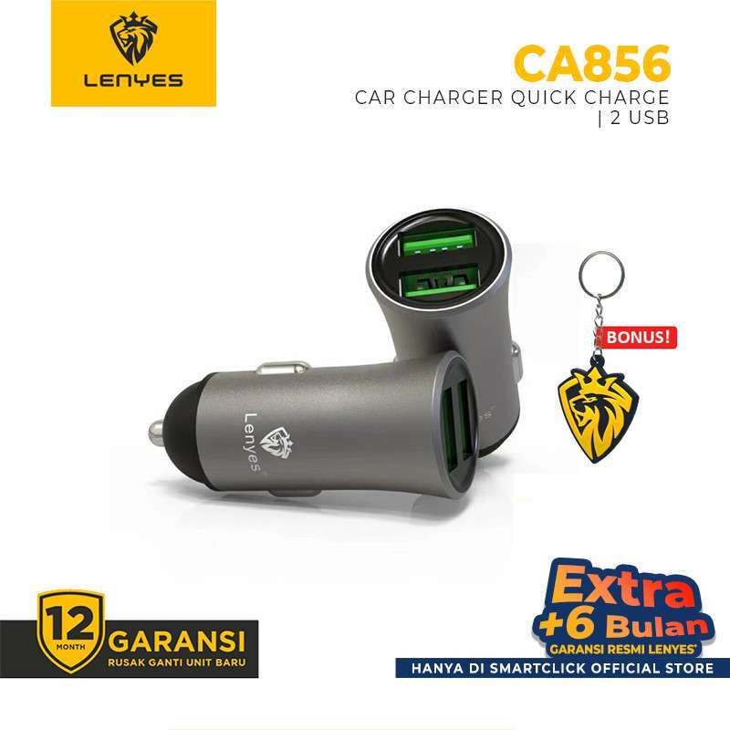 Jual Charger Mobil Fast Charging 2 USB 2.4A Stainless LENYES CA856 ...