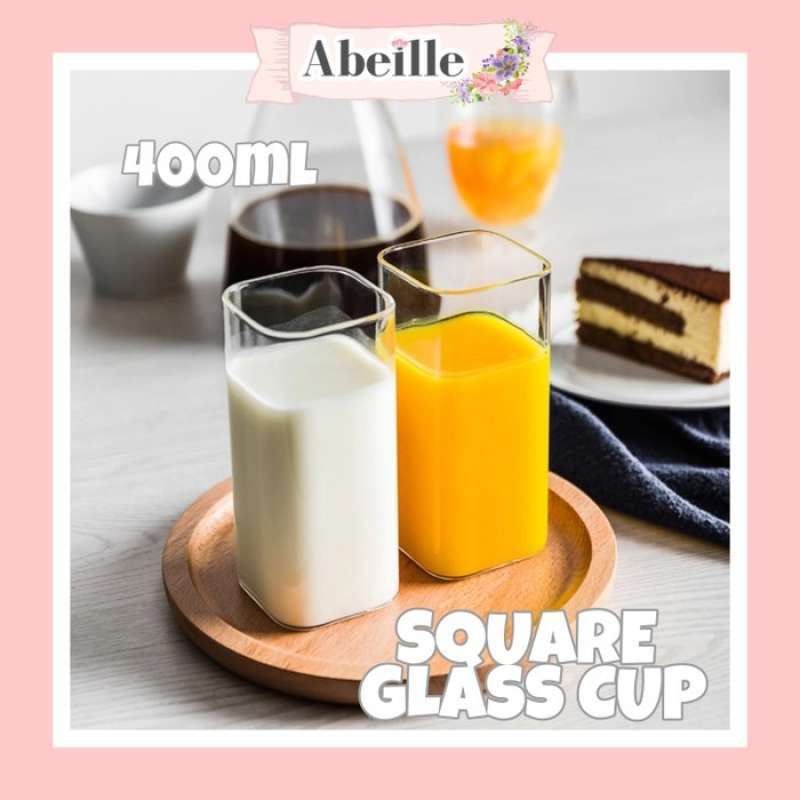 Promo GELAS KOTAK KACA CANTIK SQUARE GLASS CUP PROPERTI FOTO - POLOS