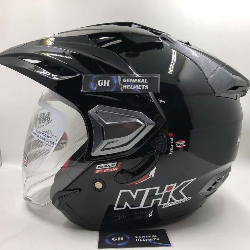 Jual HELM NHK PREDATOR CRYPTON SOLID BLACK GLOSSY DOUBLE VISOR HALF FACE XL di Seller General