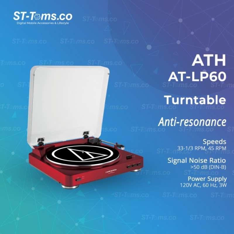Jual AudioTechnica ATLP60 Automatic BeltDrive Stereo Turntable Red