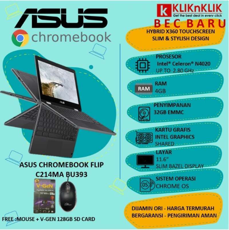 Jual LAPTOP ASUS CHROMEBOOK FLIP C214MA [INTEL CELERON N4020/4GB/32GB