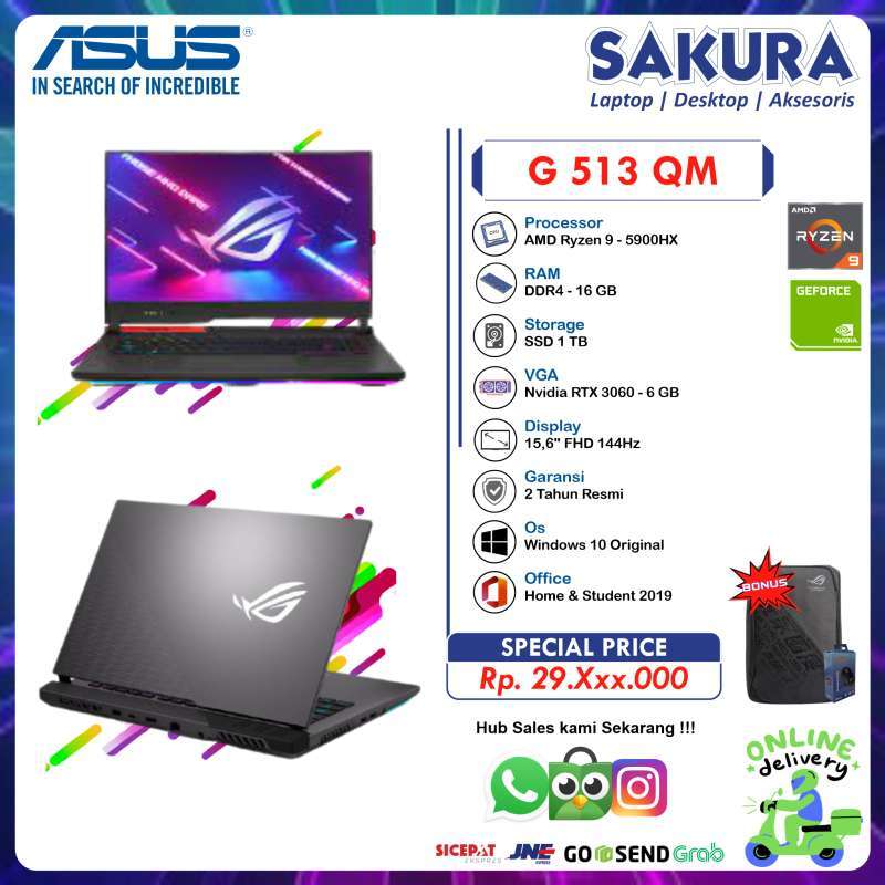 Jual ASUS ROG STRIX-G G513QM-R936D6G-O RYZEN 9-5900HX 16GB 1TB RTX3060 ...