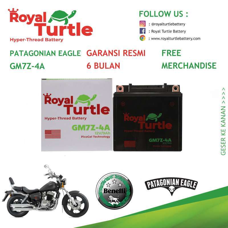 Jual Aki Motor Benelli Patagonian Eagle ROYAL TURTLE GM7Z-4A Accu