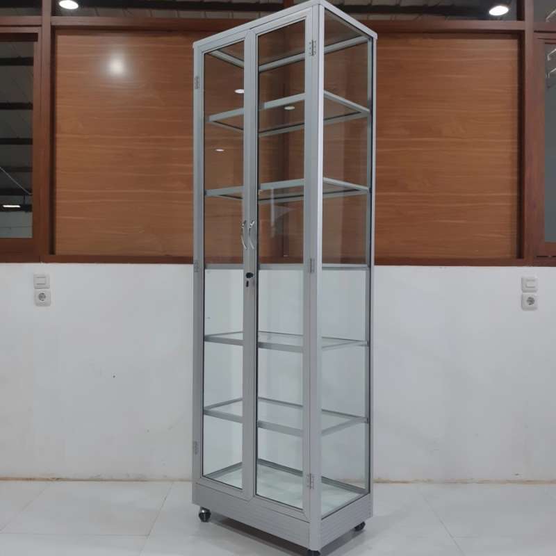Promo Lemari Etalase Serbaguna 6 Susun Kaca Bening Roda Silver Diskon