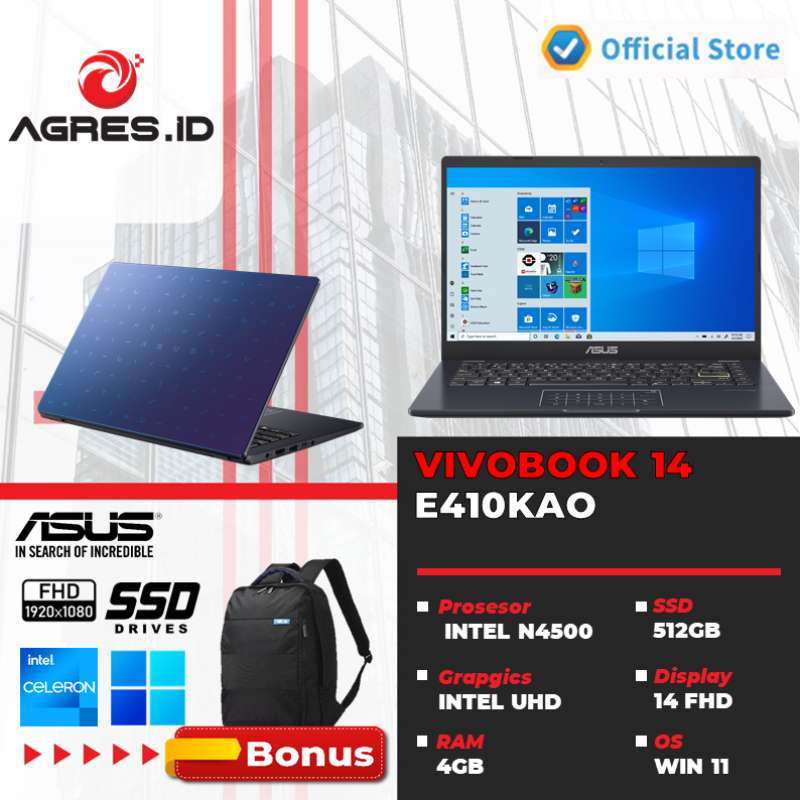 Jual ASUS VIVOBOOK E410 INTEL N4500 4GB 512SSD OHS 14.0 WITH NUMPAD