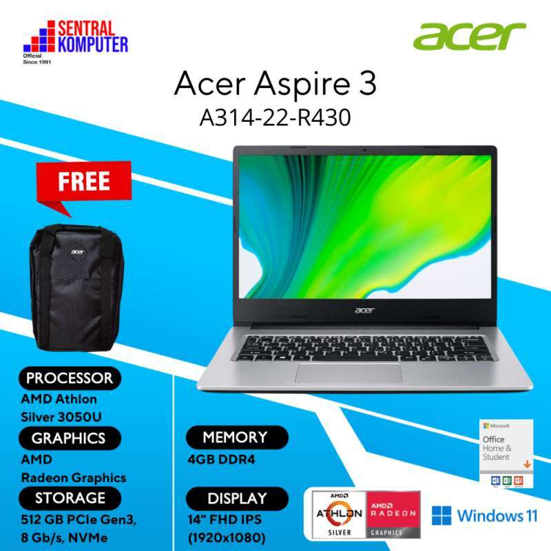 Jual Acer Aspire 3 A314-22-R430-Athlon Silver A3050U-4GB-256GB SSD-Win ...