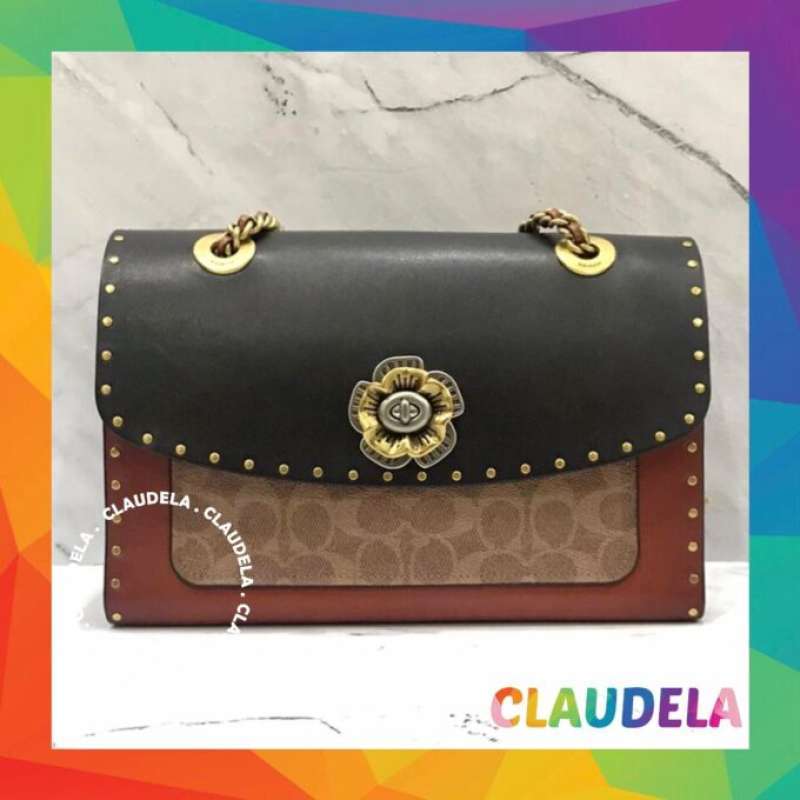Jual COACH Parker Convertible Shoulder Bag in Signature Tan Rust with Rivets Snkeskin di Seller
