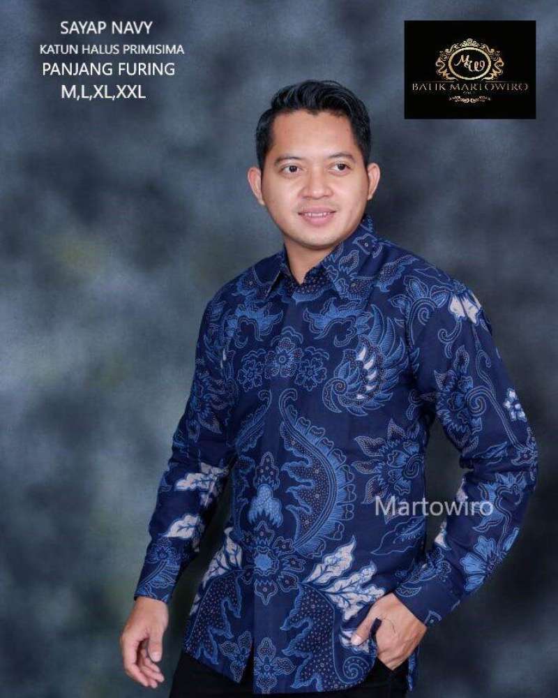 Promo Batik Pria Lengan Panjang Warna Biru Navy / Kemeja Batik Panjang ...