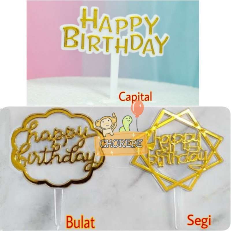 Promo Cake Topper Tusukan Hiasan Kue Ulang Tahun Happy Birthday Gold