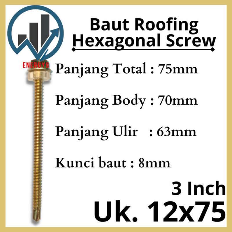 Jual Baut Roofing 12x75mm Isi 200 Pcs | Sekrup Baja Ringan | Baut ...