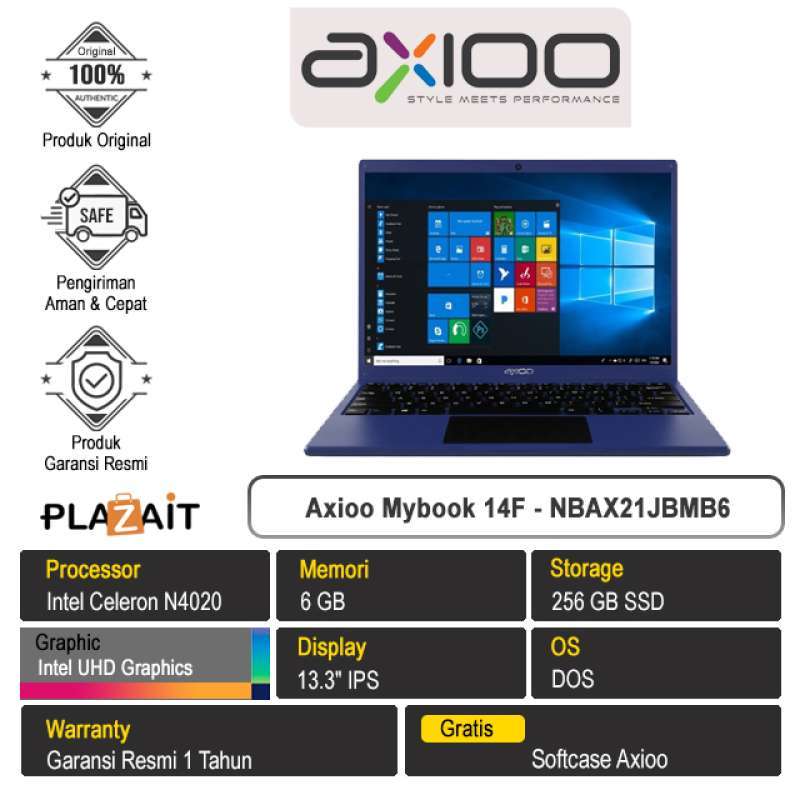 Promo Axioo Mybook 14F/Intel Celeron N4020/6GB/256GB SSD/13.3/DOS/Blue ...