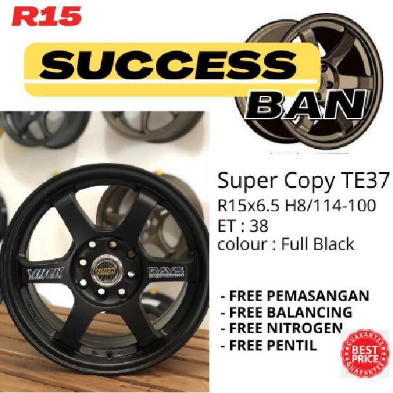 Promo TE37 Black R15 H4 PCD 114/ 100 (FREE PEMASANGAN) *wajib datang ...