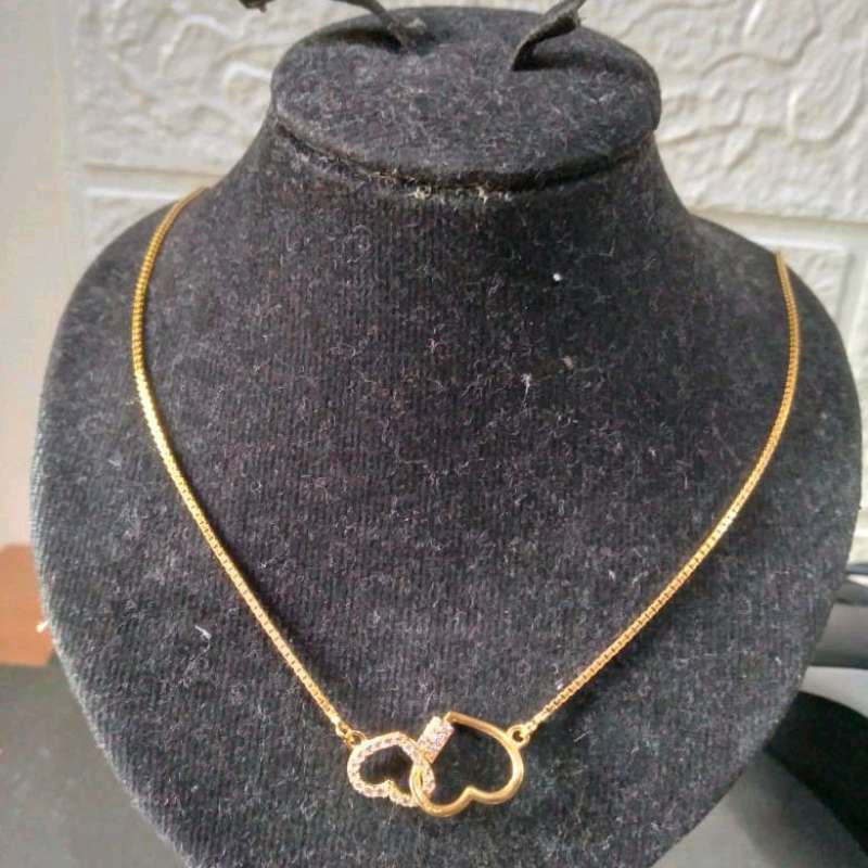 Jual set kalung dan liontin model double love permata elegant emas asli