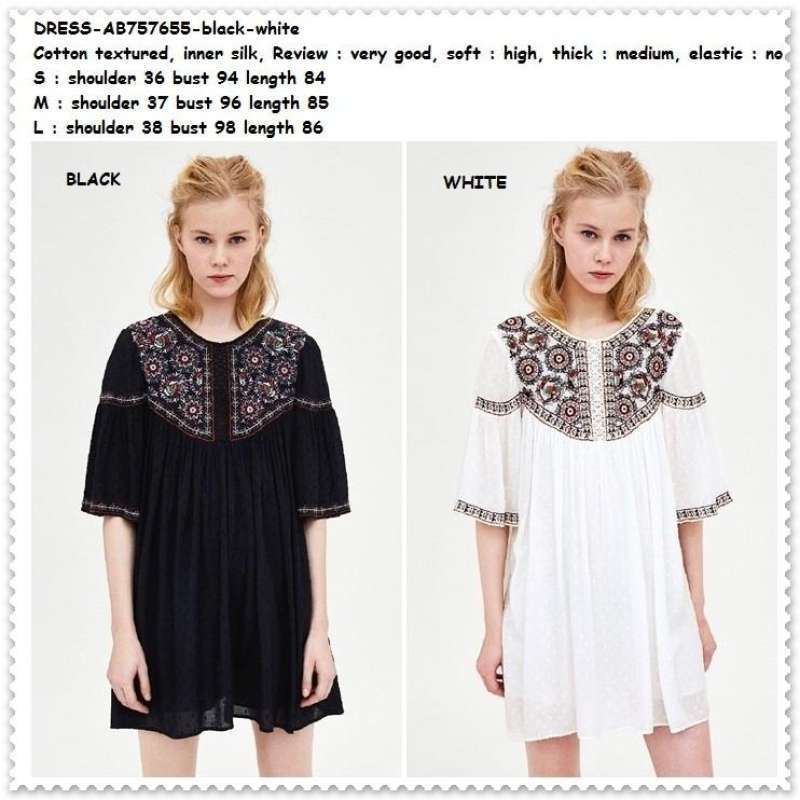 Promo Ab757655 Mini Dress Boho Bohemian Wanita Korea Import Hitam Putih