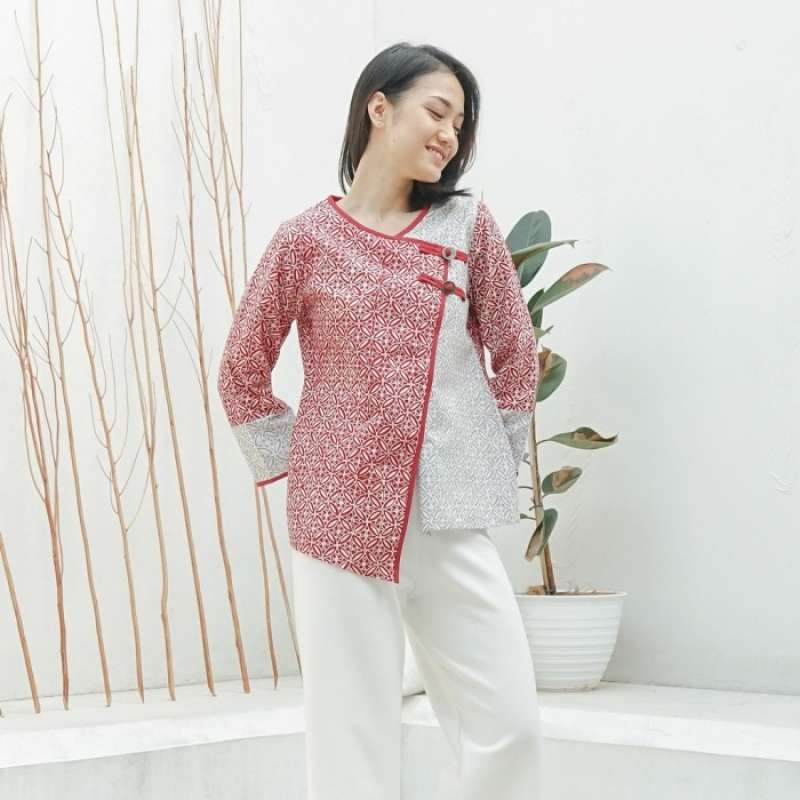 Promo Tango Merah Putih T0968, Baju atasan kerja blouse batik wanita