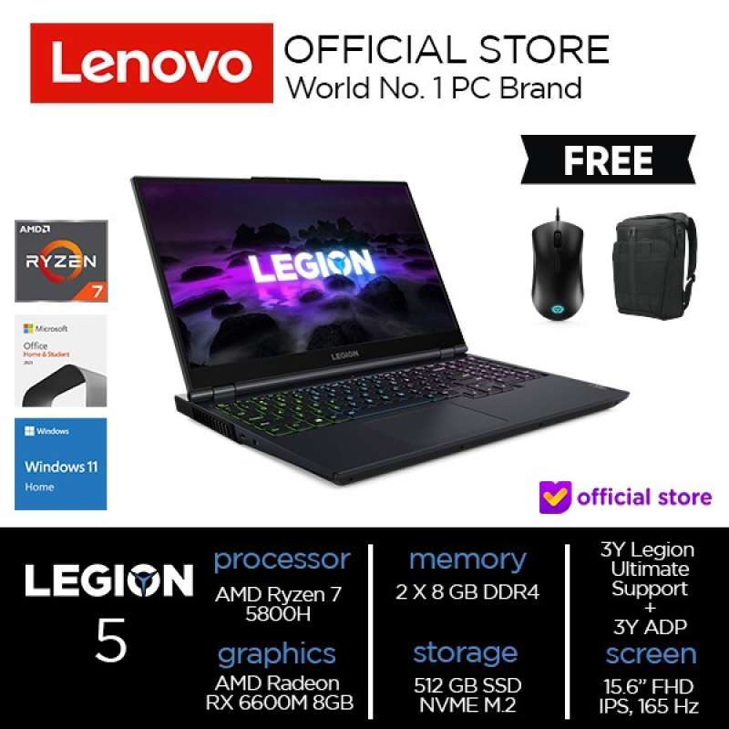 Jual Lenovo Legion 5 15ach6a || Ryzen 7 5800h 16gb 512ssd Rx 6600m 8gb ...