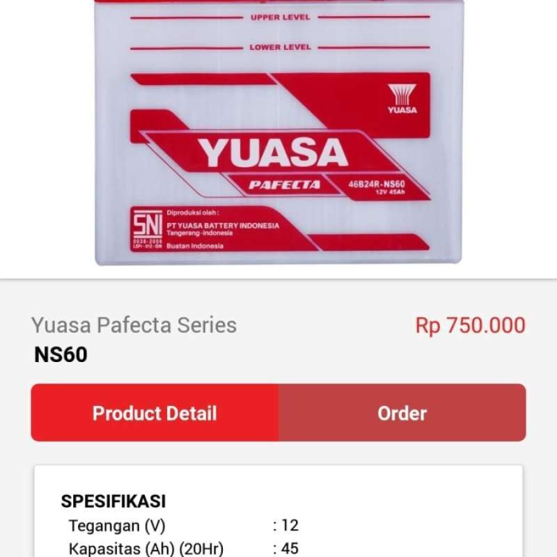 Promo Aki accu yuasa ns60 12v 45ah Diskon 4% di Seller ADELIO