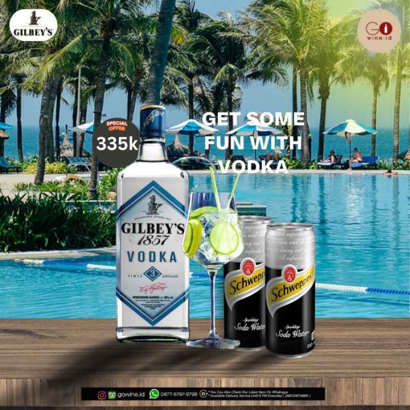 Jual Gilbey's Vodka 700ml + 2 Schweppes Water Can 330ml Tonic Soda Gilbeys Vodka + 2 Tonic di