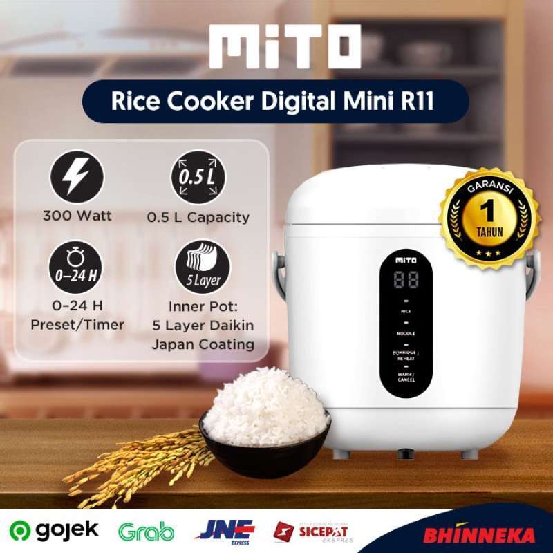 Promo MITO Rice Cooker Digital Mini R11 0.5 Liter 300 Watt Diskon 32%