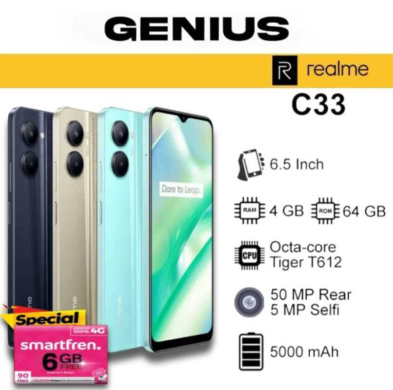 Jual Realme C33 4/64 Ram 4gb Internal 64gb Bundling Smartfren Garansi ...