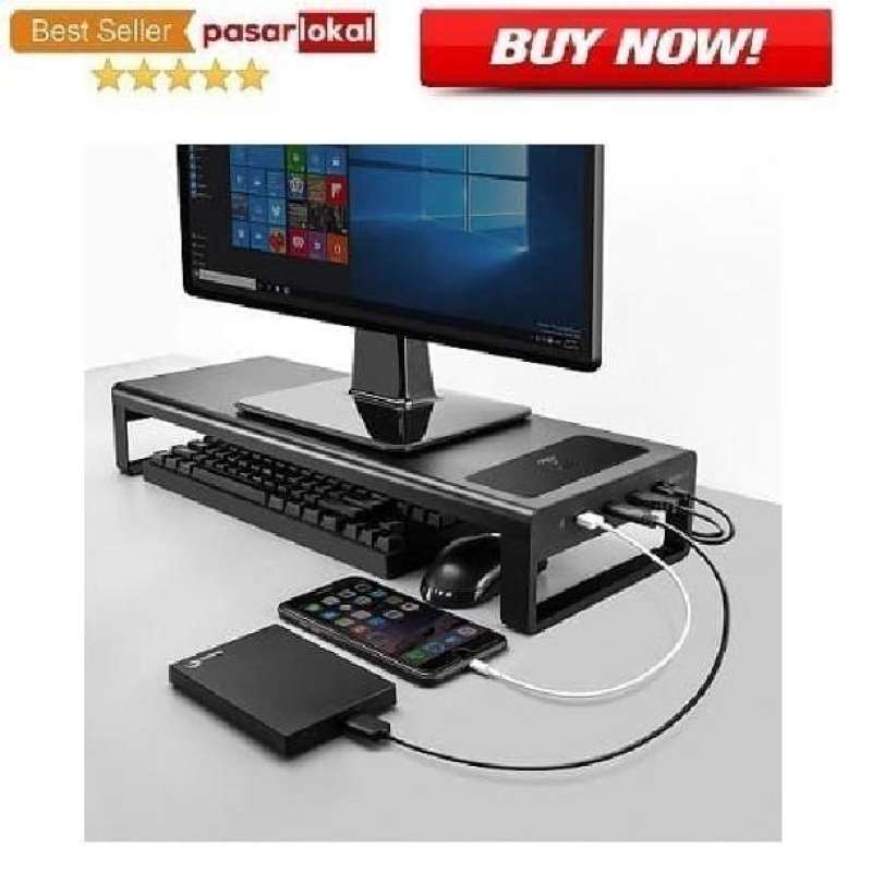 Jual Meja Monitor Stand Riser Aluminium 4 Port USB 3.0 Wireless ...